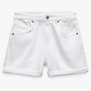 ZARA TRF HIGH-WAISTED RIGID MOM FIT BERMUDA WHITE DENIM SHORTS 00